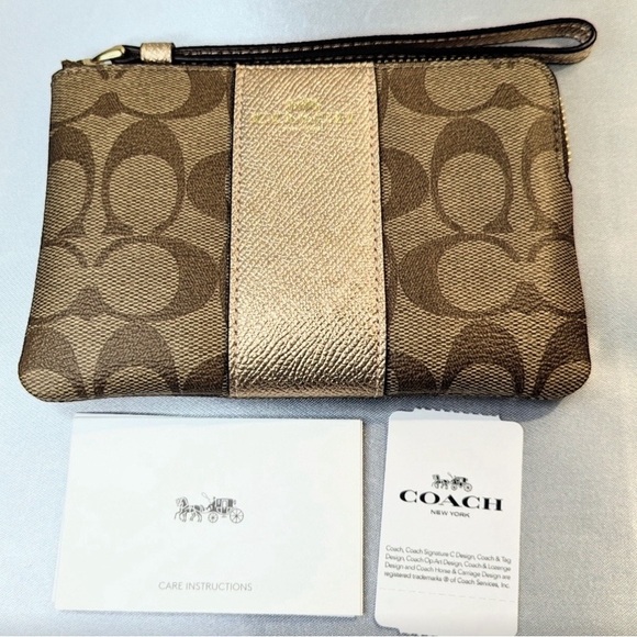 Coach Handbags - Coach Khaki & Rose Gold Wristlet